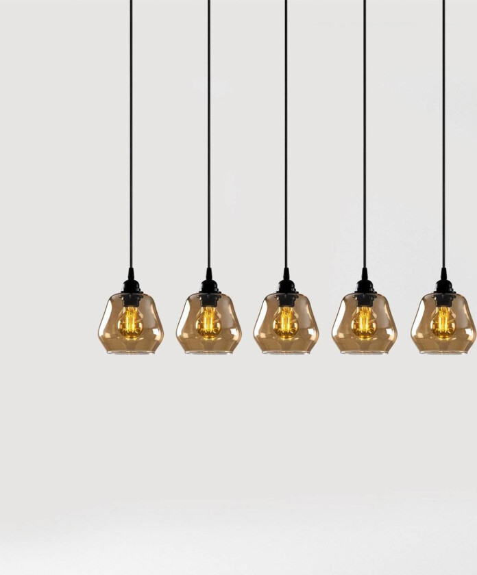 Hengelampe Gold 033, gull-transparent glass, 5 lyskilder lineær