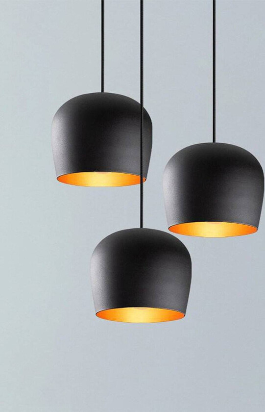 Hengelampe Berceste N-1413, svart, 3 lyskilder i metall, rund