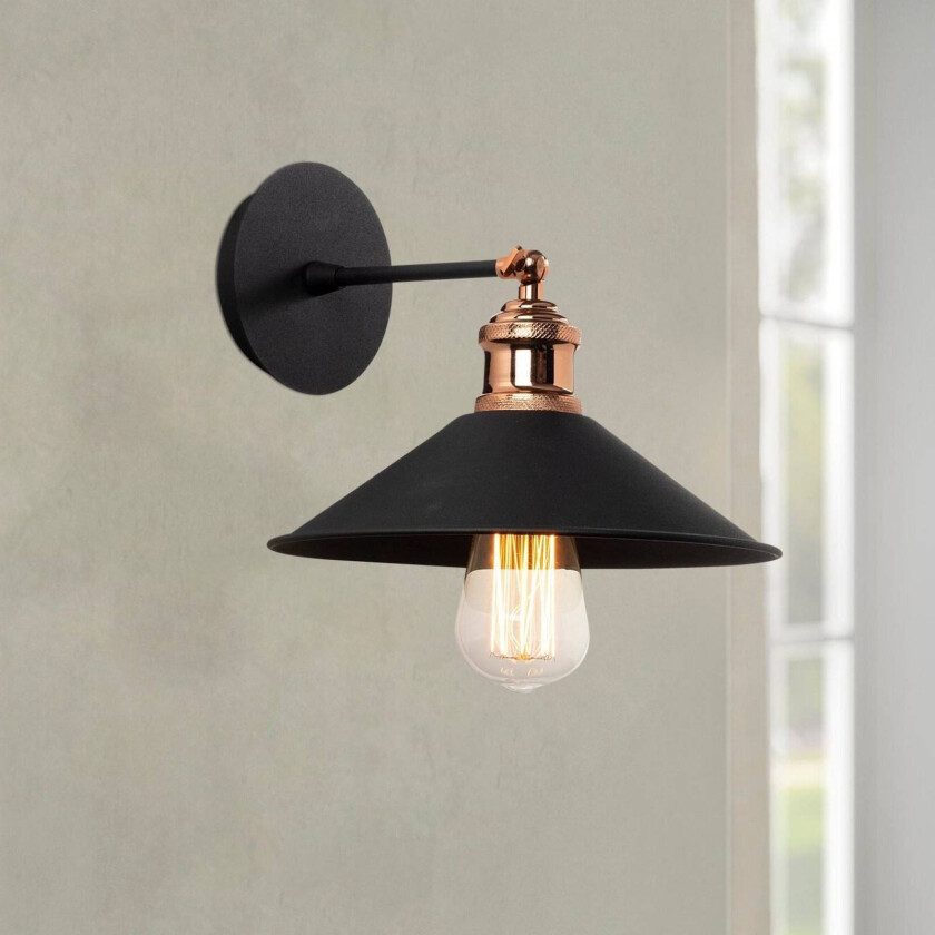 Berceste N-663 vegglampe, svart/kobber, jern, Ø 24 cm