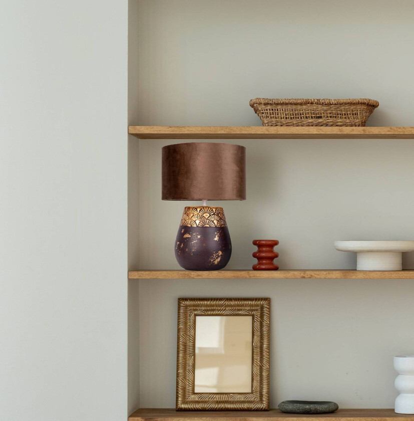 Bronco bordlampe, tobakk, keramikk/kunstlær, høyde 39 cm