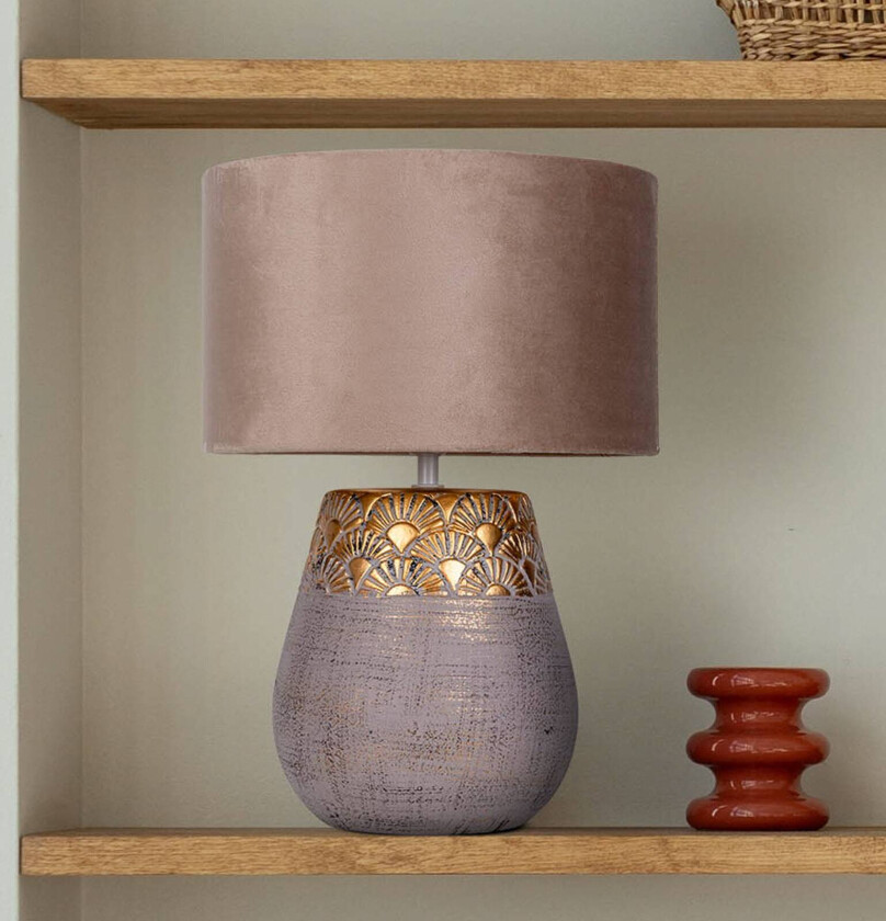 Bronco bordlampe, beige, keramikk/kunstlær, høyde 39 cm
