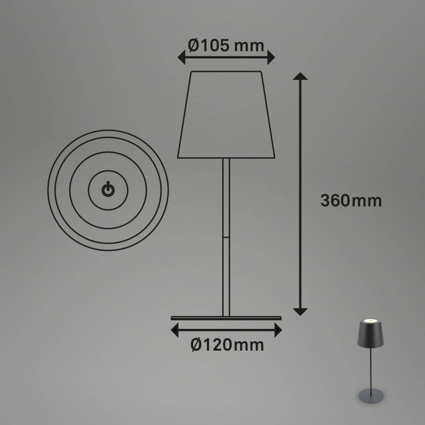 LED-bordlampe 7508015, antrasitt 2 700 K IP44 Touchdim