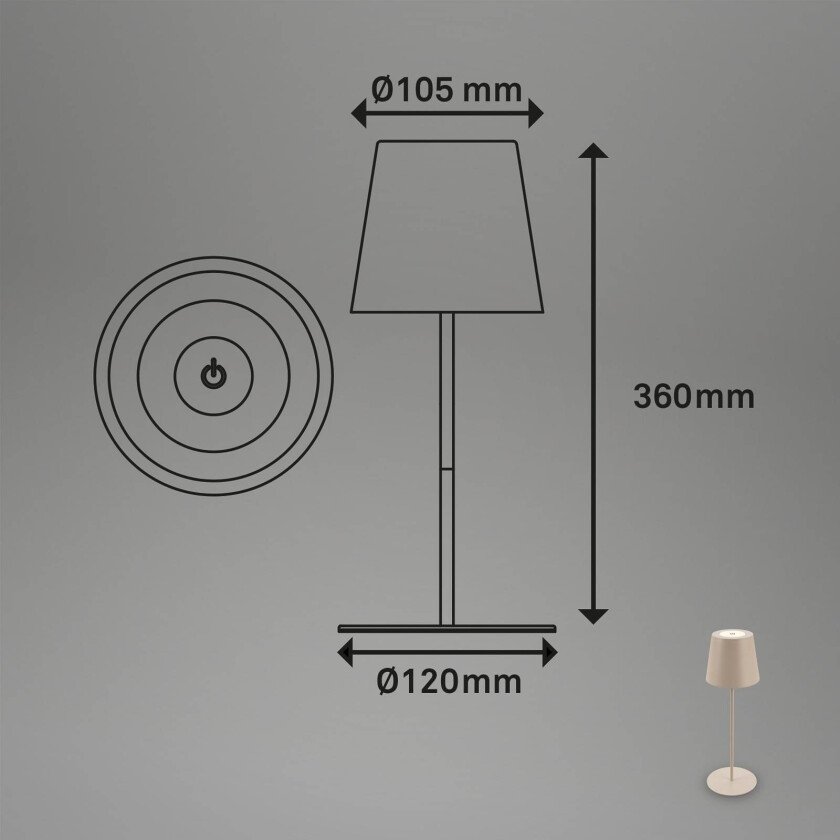 LED-bordlampe 7508011, beige, 2700 K IP44 berøringsdimmer