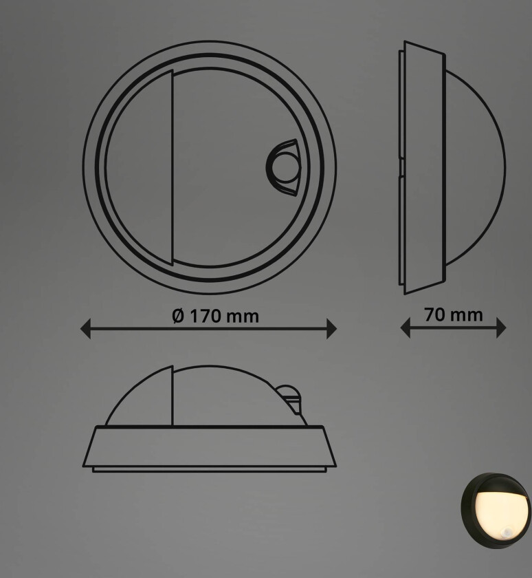 Utendørs utendørs vegglampe 3785015 svart bevegelsessensor 17cm