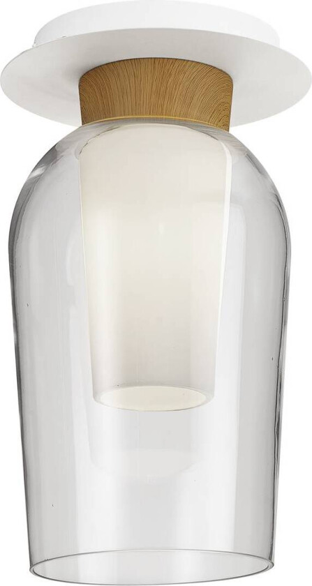 Nora taklampe, hvit-transparent, glass, metall