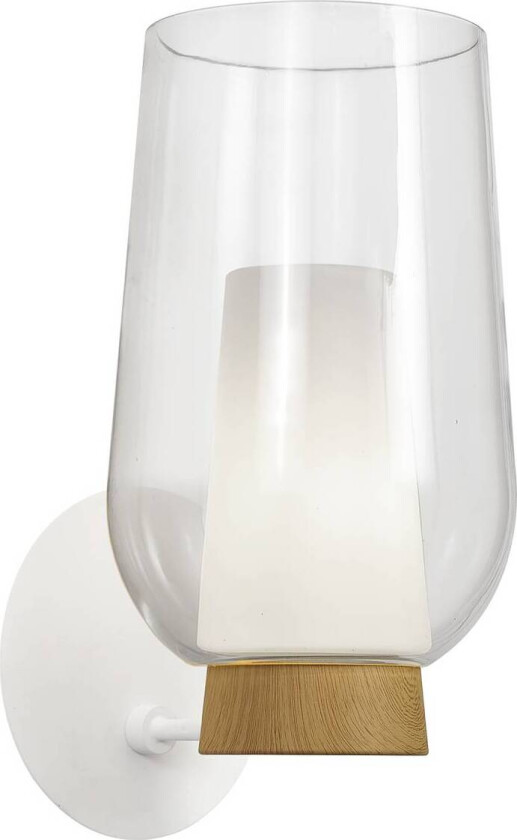 Nora vegglampe, hvit-transparent, glass, metall