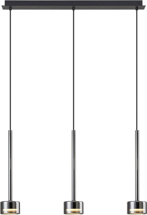 Hengelampe Tonic, svart/krom, bjelke, 3 lyskilder, metall, glass