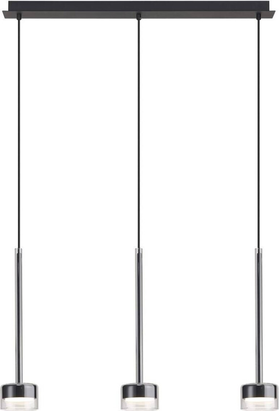 Tonic hengelampe, svart/klar, bjelke, 3 lyskilder, metall, glass