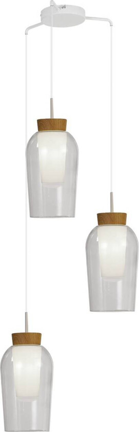 Pendellampe Nora, hvit, transparent 3 lyskilder, rund, glass