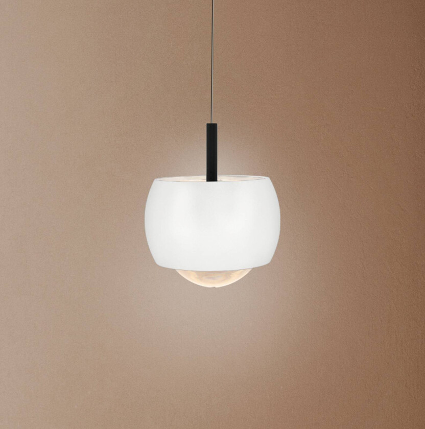 Roller hengelampe, hvit, høydejusterbar, glasslinse