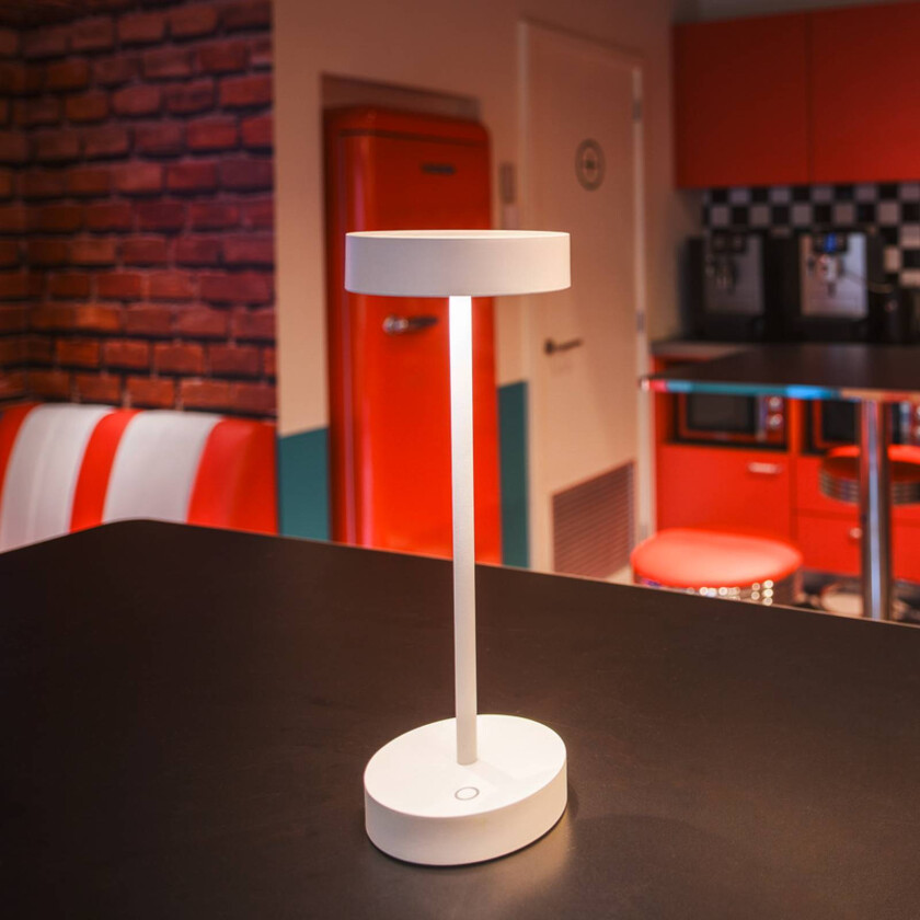 LED oppladbar lampe Vinolina, hvit, CCT, aluminium, høyde 32,3 cm