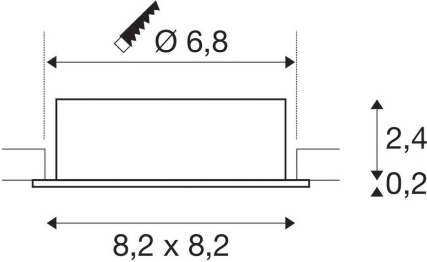 Innfelt taklampe New Tria, aluminium, aluminium, lengde 8,2 cm