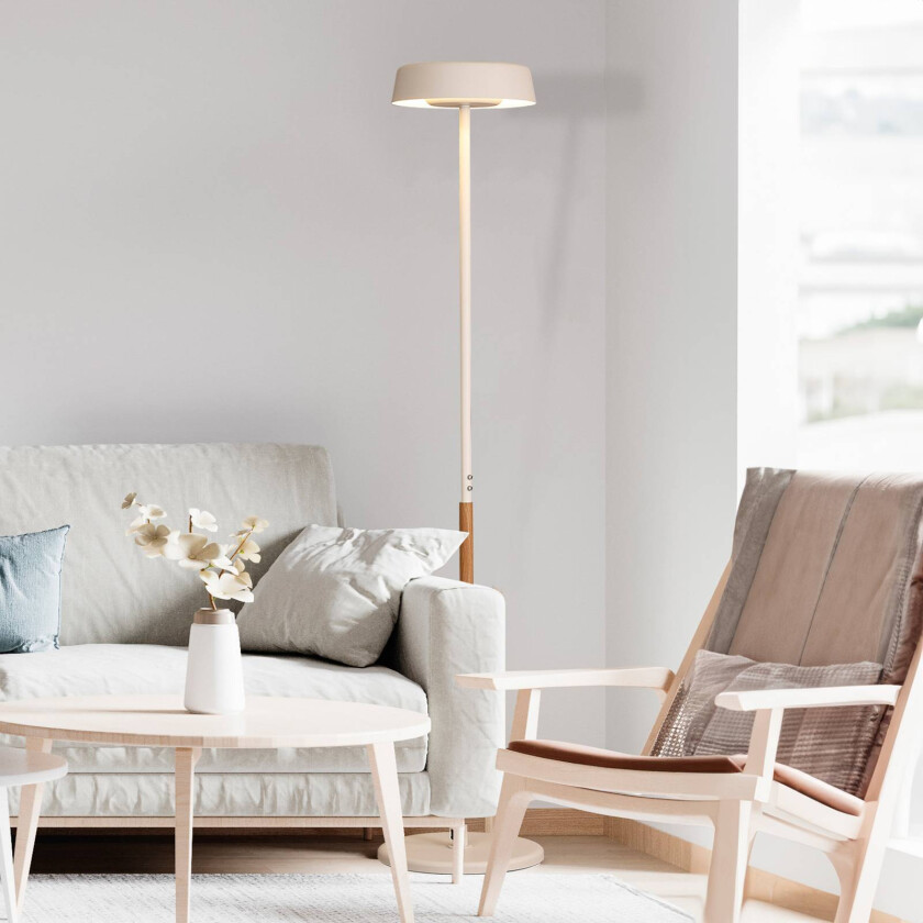 LED-gulvlampe Noa II, berøringsdimmer, stål, hvit/trefarget