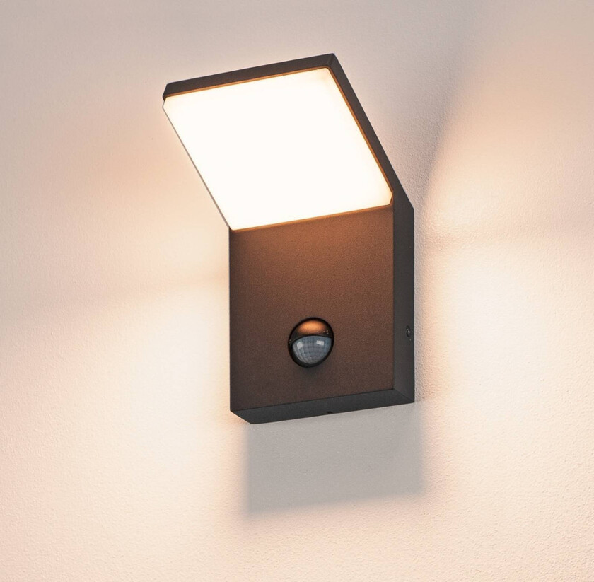 Ordi LED-vegglampe, antrasitt, aluminium, bredde 10 cm, sensor