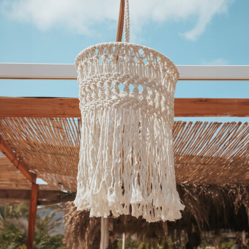 oppladbar hengelampe Mykonos, hvit, bomull