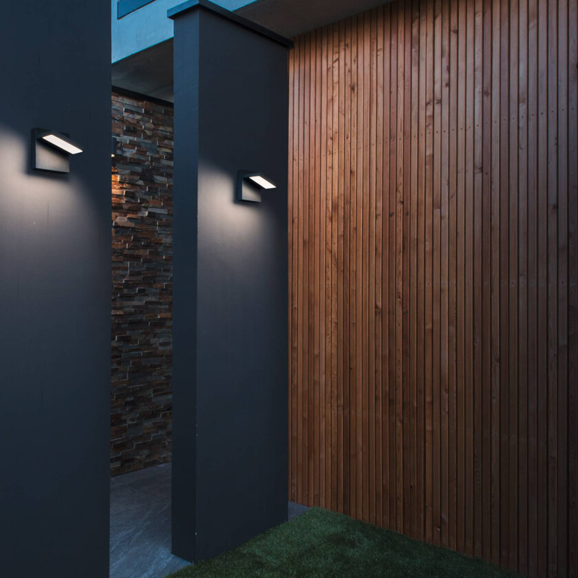 LED-vegglampe Abridor, antrasitt, bredde 14 cm, aluminium