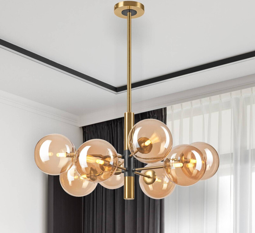 Natalia taklampe, 8 lyskilder, glass, gull