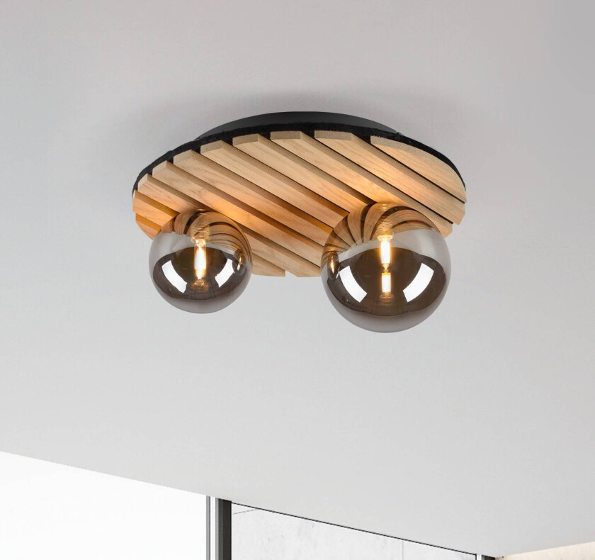 Grønn Stika taklampe, rund, 2 lyskilder, tre