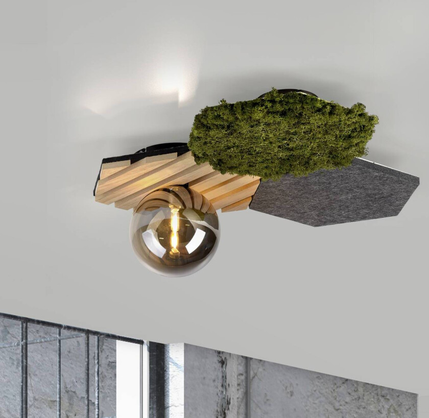 Grønn Hex taklampe, jern, tre, mose