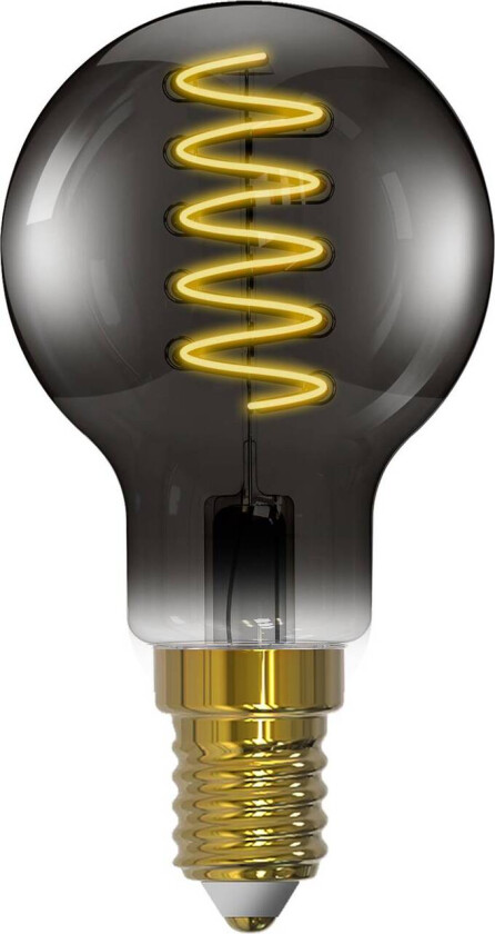 LED-filamentpære, E14, 4,9 W, røykgrå