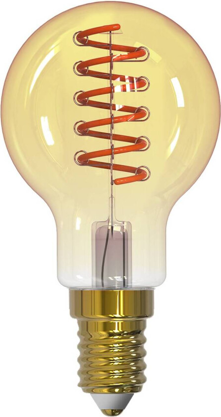 LED-filamentpære, E14, 4,9 W, ravfarget