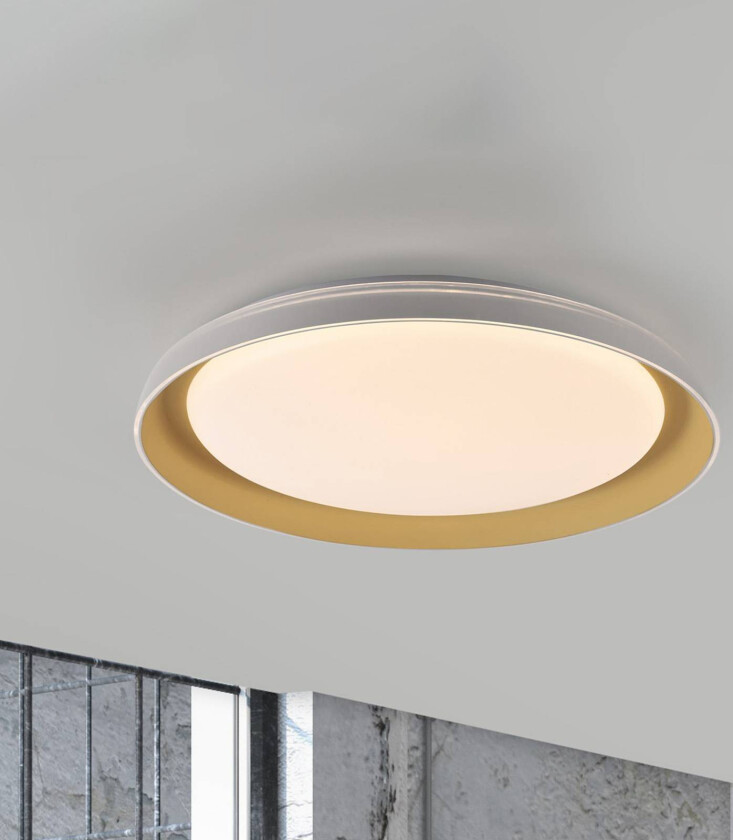 Sati taklampe, plast, hvit/messing