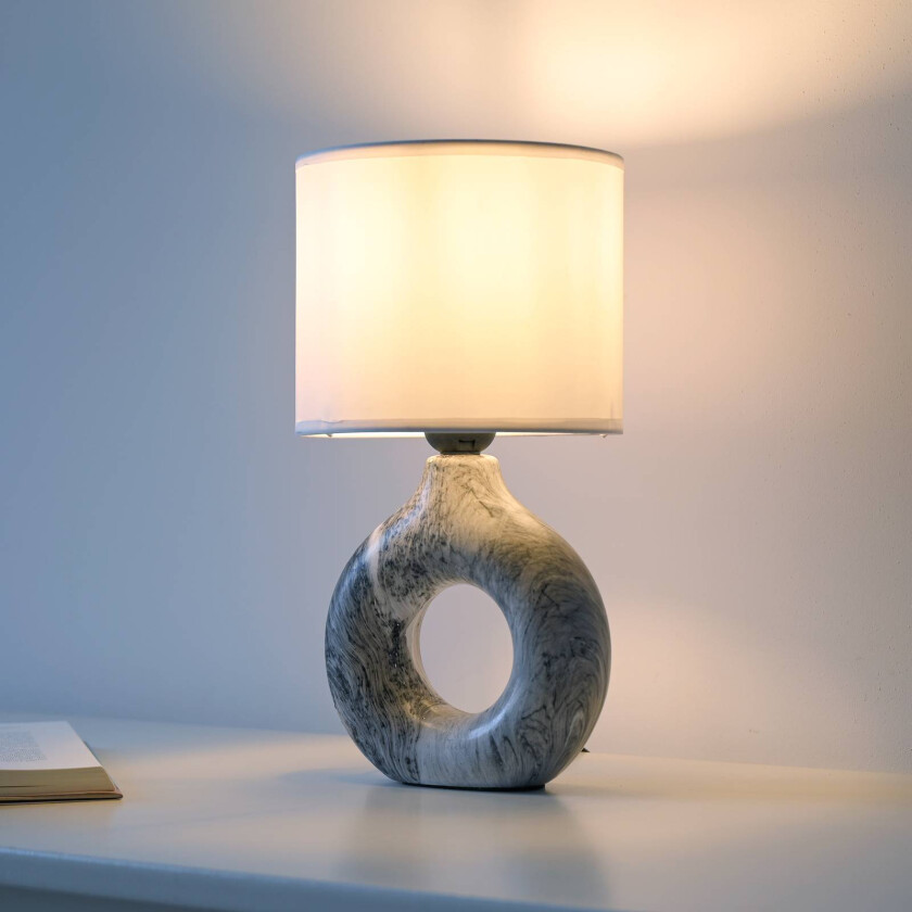Carara bordlampe, keramisk fot, grå