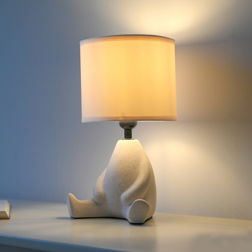 Ted bordlampe, keramikk, sittende, sandbeige