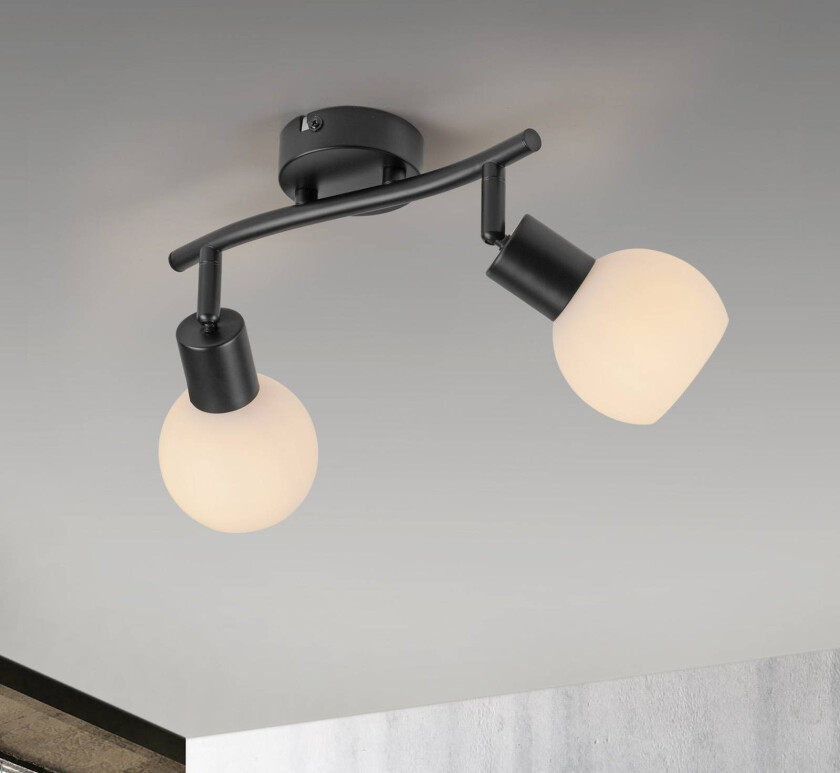 Loki taklampe, 2 lyskilder, svart, jern, glass