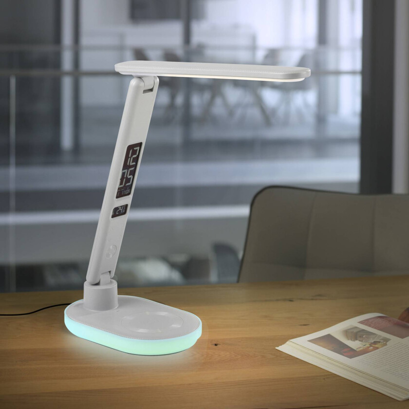 LED-bordlampe Tina, ABS, CCT, RGB, hvit