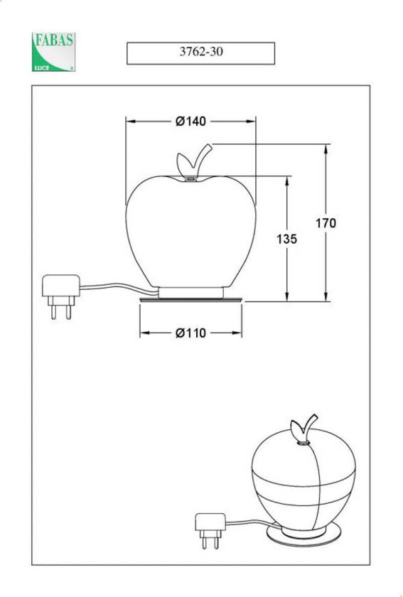 Wendy LED-bordlampe, grønn/messing, epleform, glass, dimbar