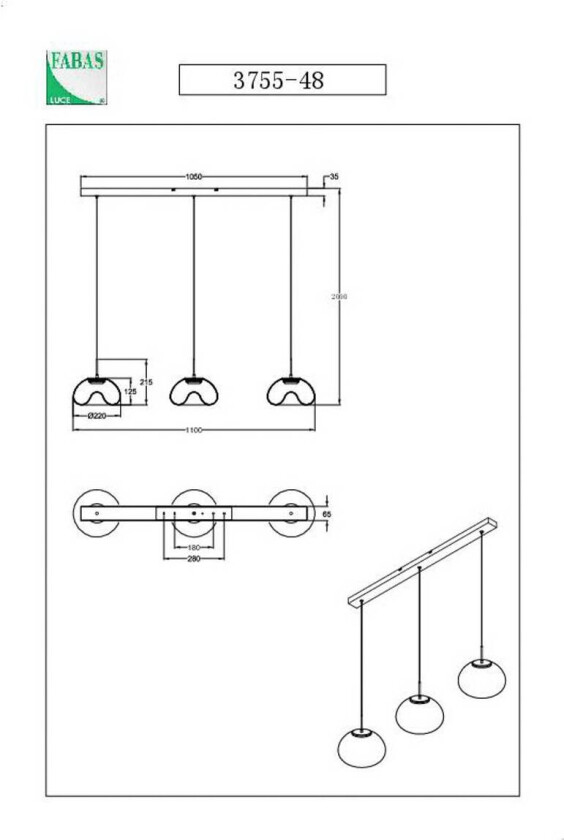 Hengelampe Brena, cognac, 3 lyskilder, dimbar, CCT