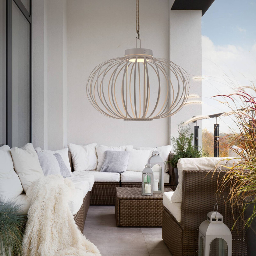 LED-bordlampe Akuba gråbeige 37 cm bambus