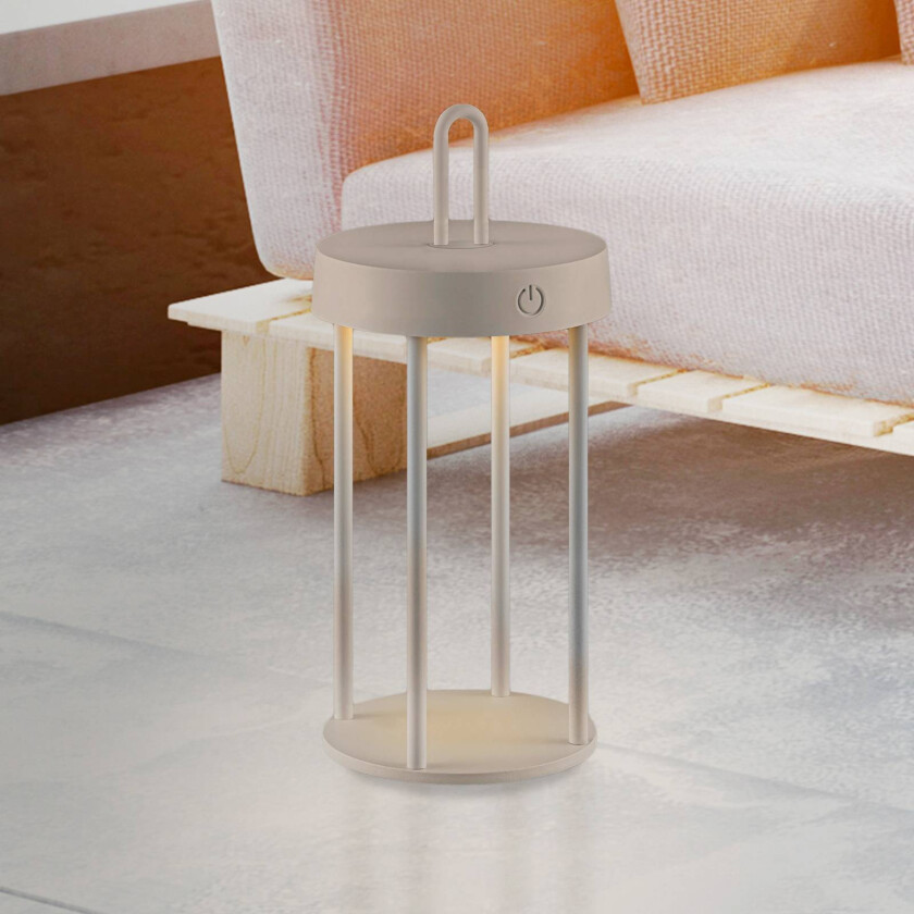 LED-bordlampe Anselm gråbeige 28 cm jern