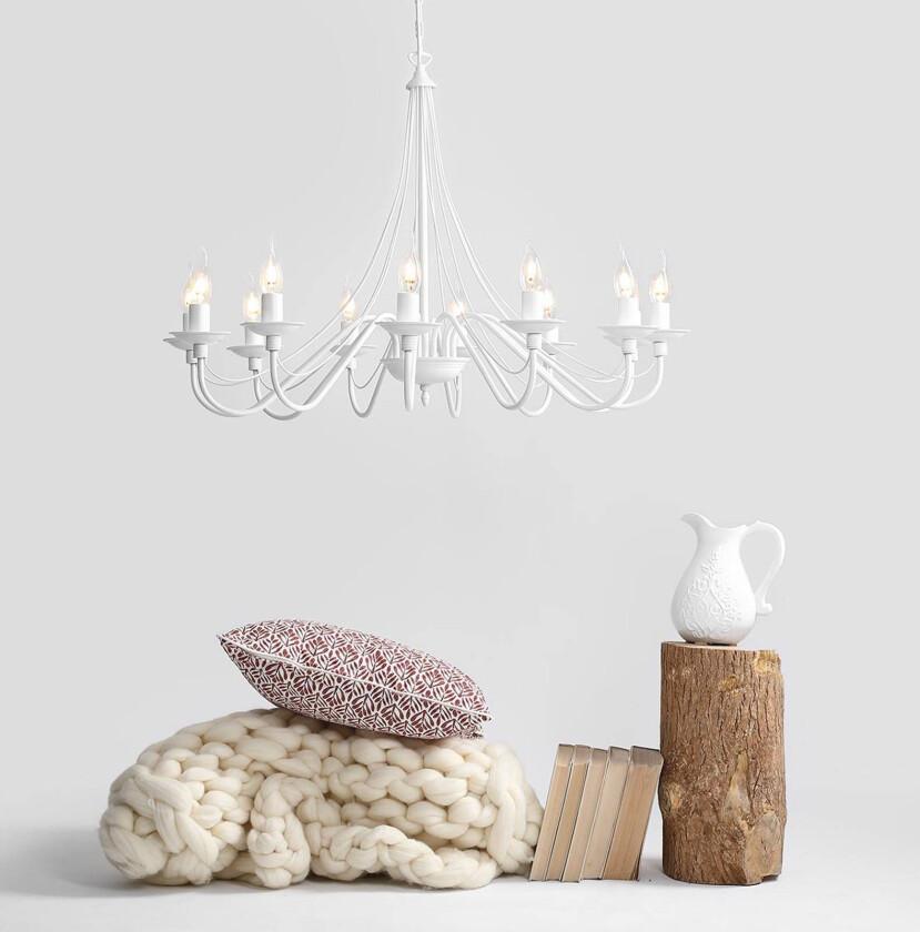 Lysekrone Rosa, hvit, 12 lyskilder, metall