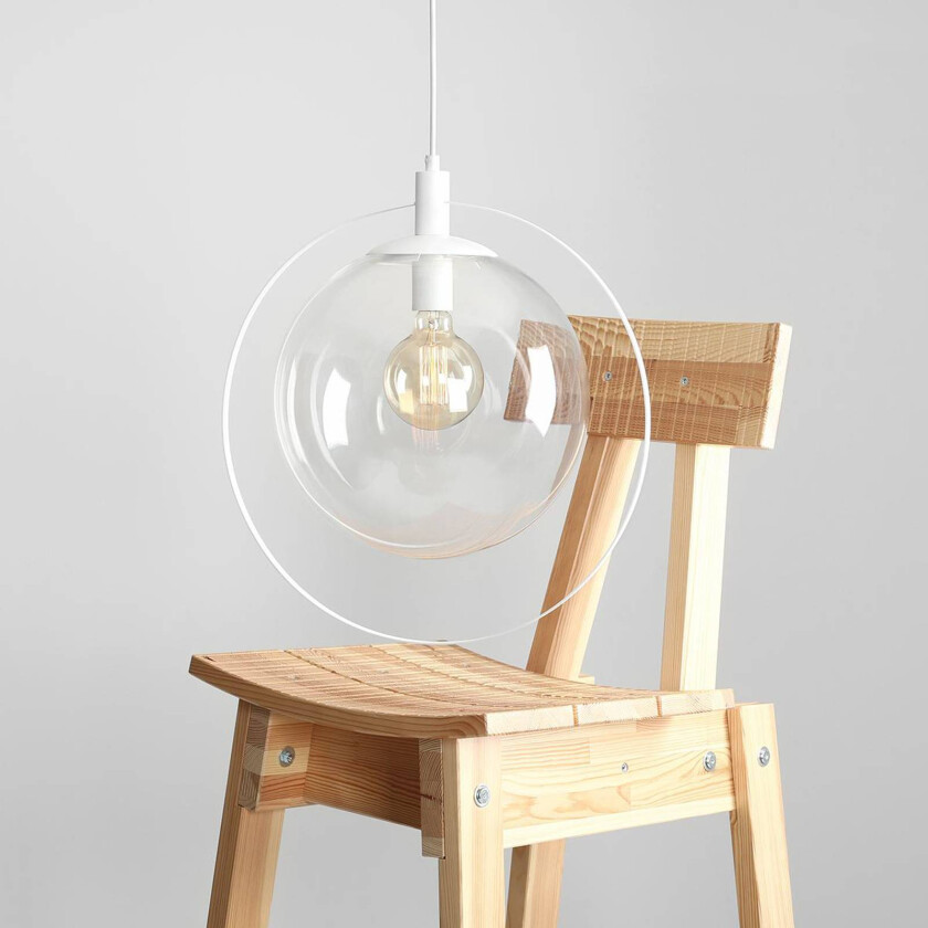 Aura hengelampe, hvit, metall, glass, klar, E27