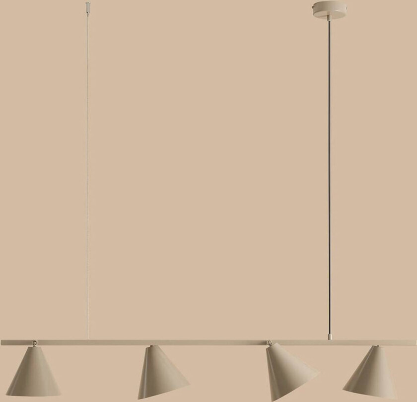 Hengelampe Form 4, metall, kjegle, 4 lyskilder, beige