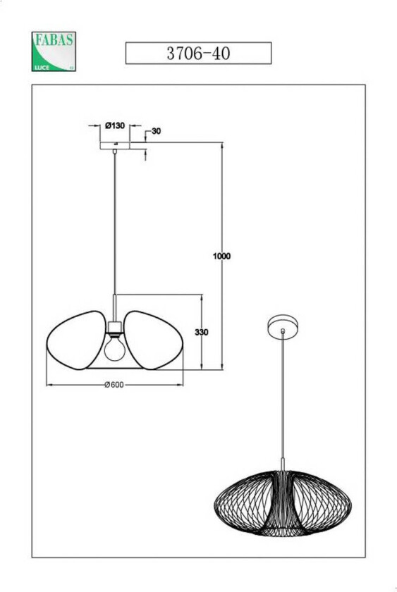 Fassa hengelampe, gullmatt, Ø 60 cm, metall