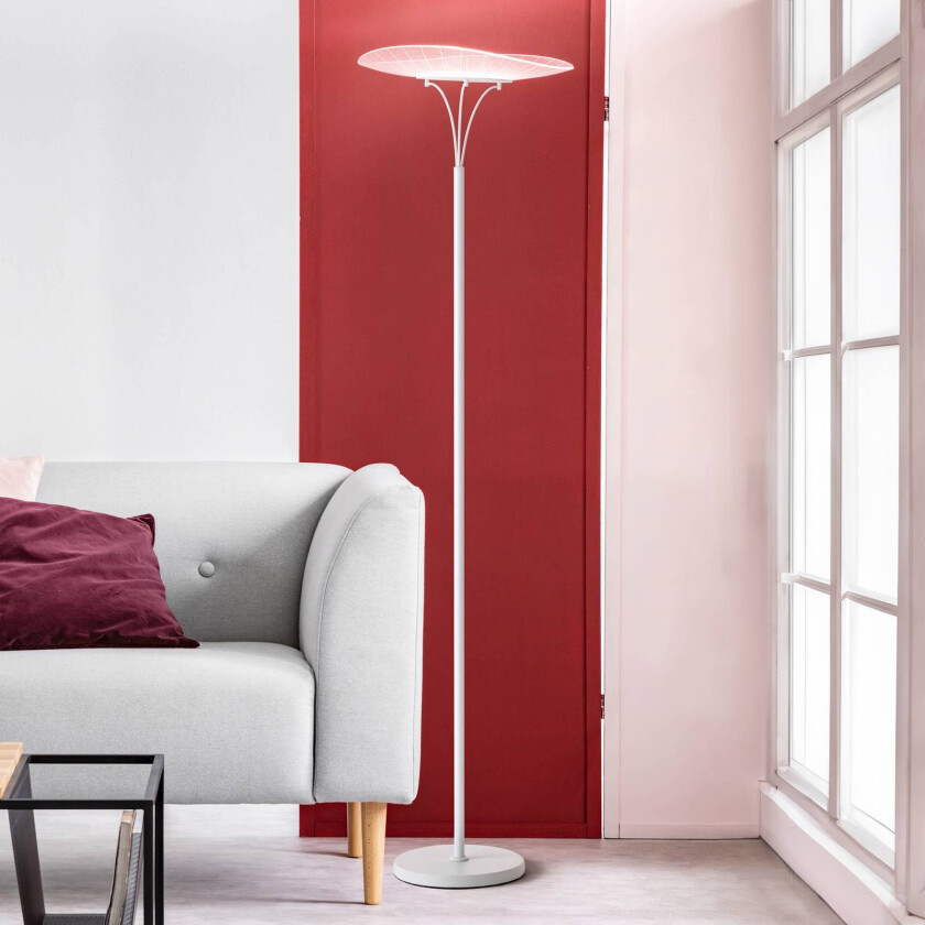 LED-gulvlampe Vela, hvit/transparent, 175 cm, akryl, dimmer