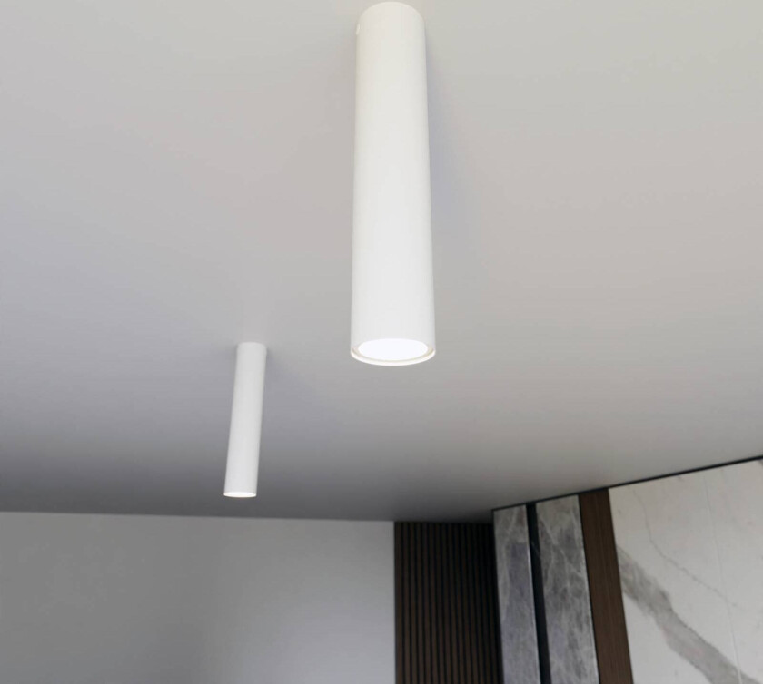 Tecno 1M downlight, stål, GU10, høyde 30 cm, hvit