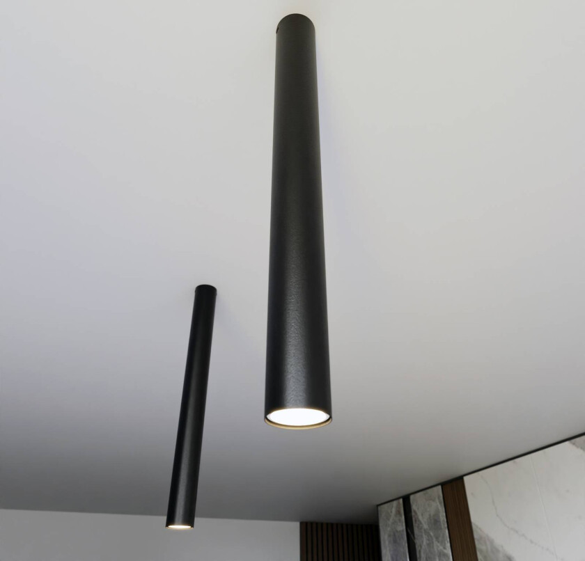 Tecno 1XL downlight, stål, GU10, høyde 60 cm, svart