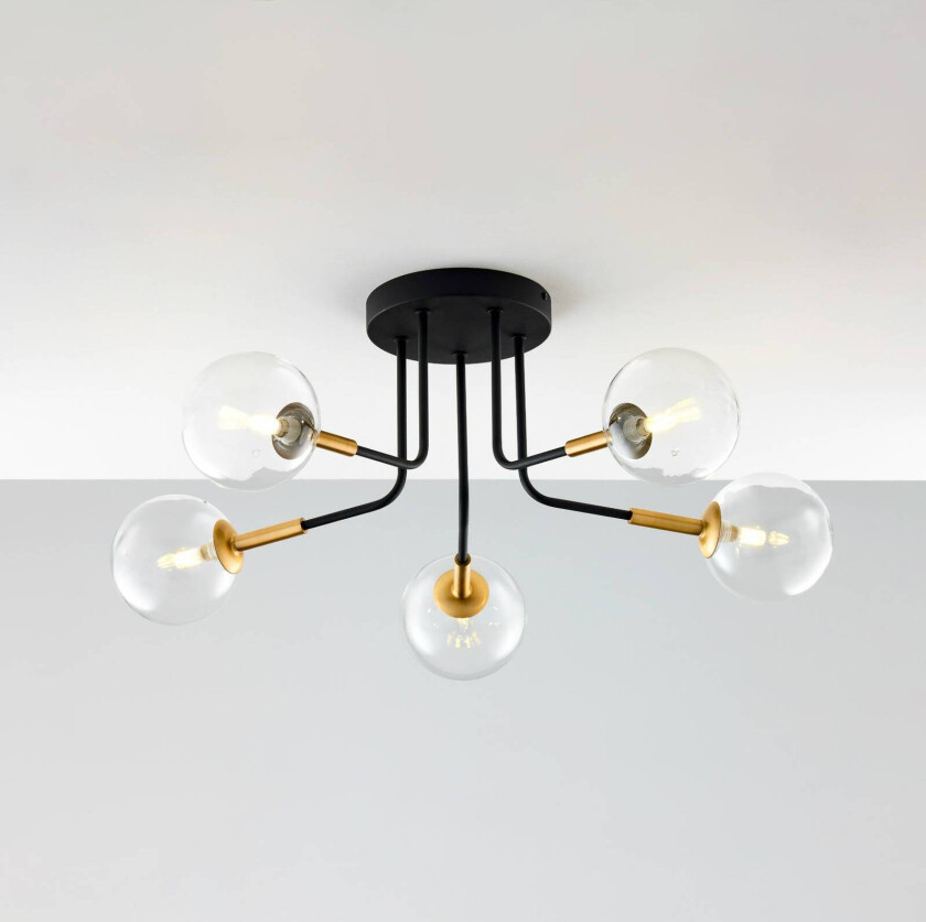 Burano taklampe, 5 lyskilder, svart, glass, 31 cm høy, G9