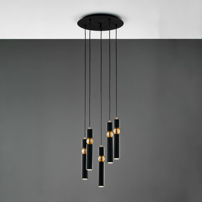 Hengelampe Alas, 5 lyskilder, svart, metall, GU10