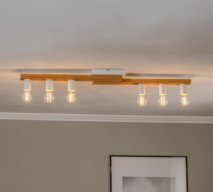 taklampe Laurent, tre/hvit, 6 lyskilder