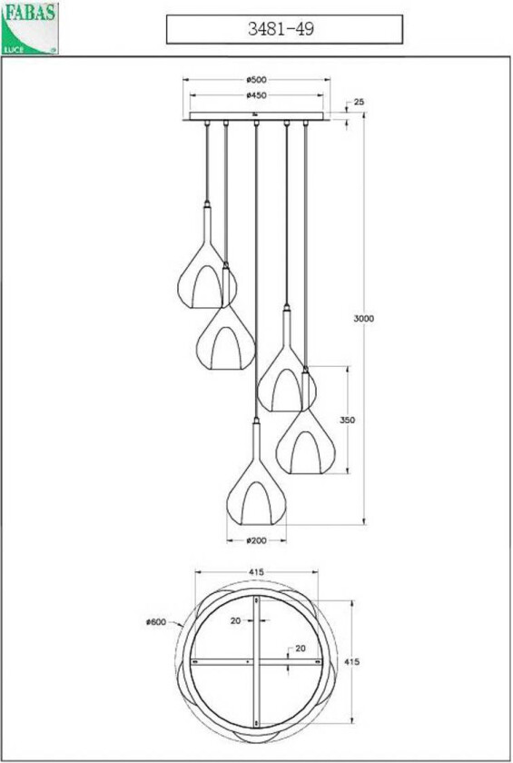 Hengelampe lilla, 5 lyskilder, røykgrå/amber/klar/grønn/blå