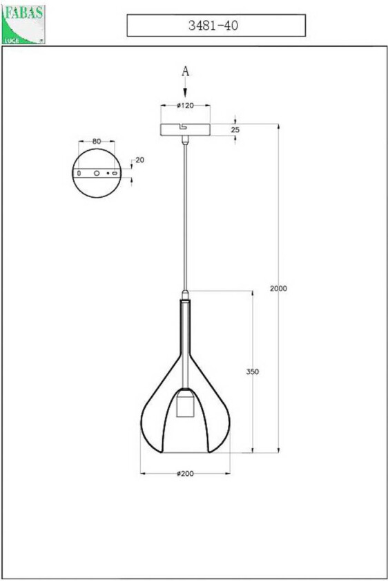 Hengelampe lilla, asurblå, 1 lyskilde, glass
