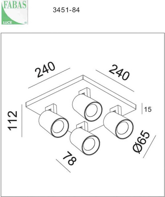 Modo spot, 4 lyskilder, hvit, dekorative ringer, GU10, aluminium
