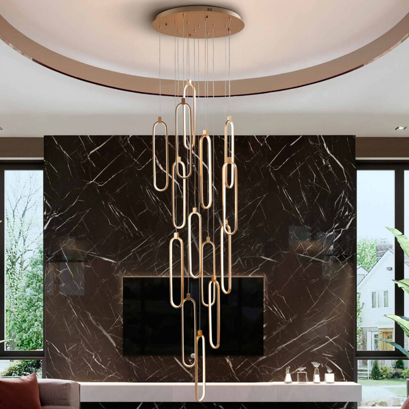 LED-pendel Colette, 14-lys, rund, rosa gull