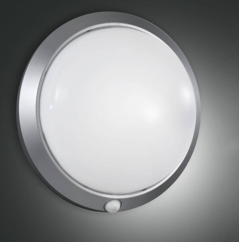 Armilla utendørs vegglampe, sølv, bevegelsessensor, Ø 30 cm