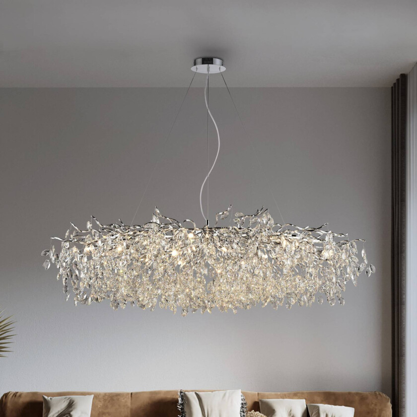 Paul Neuhaus lysekrone Ricicle, krom, lengde 150 cm